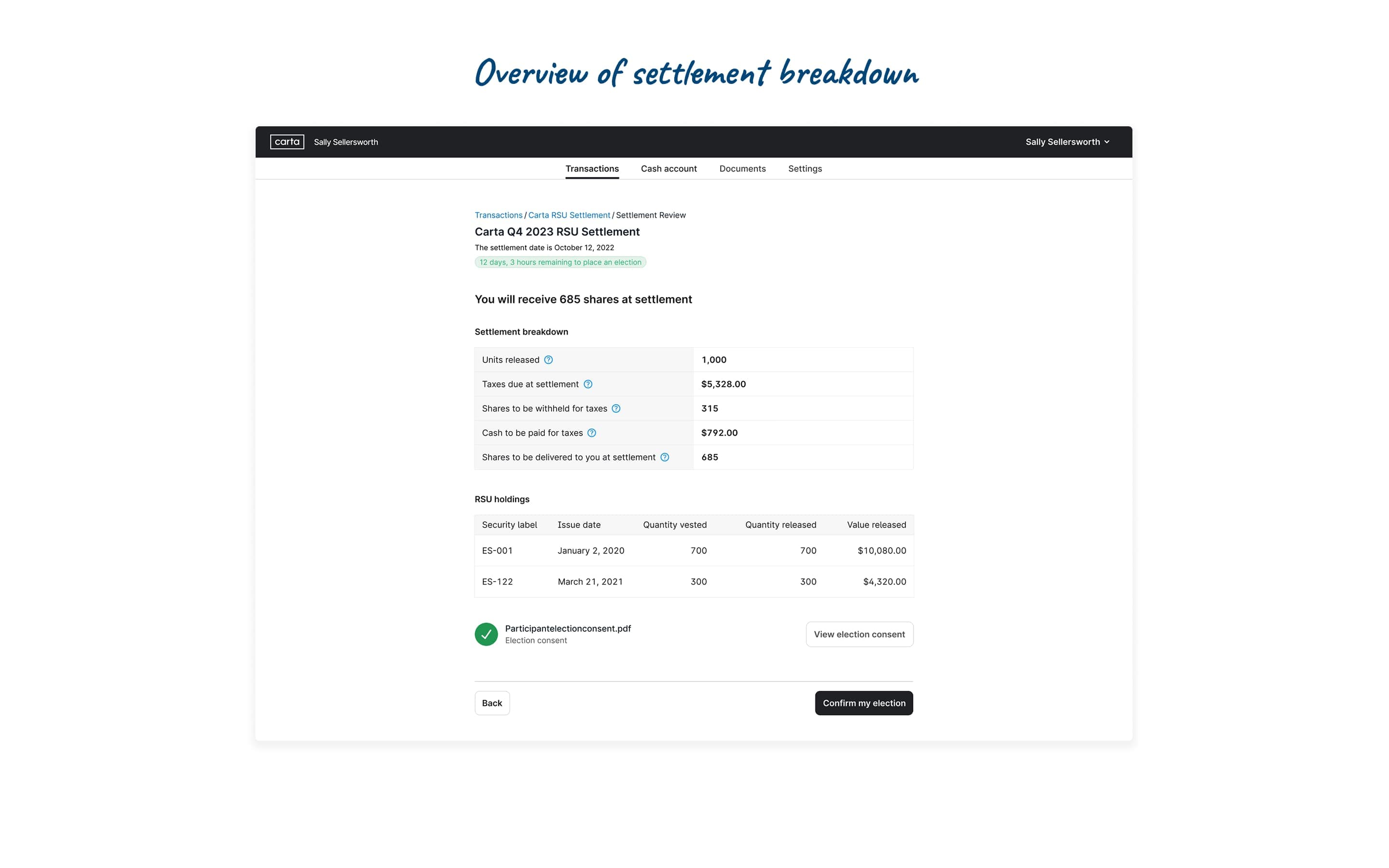 Transparent breakdown of settlement outcomes